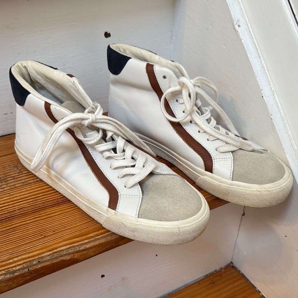 Madewell unisex mens 6.5 women 8 high top white leather brown fashion sneakers
